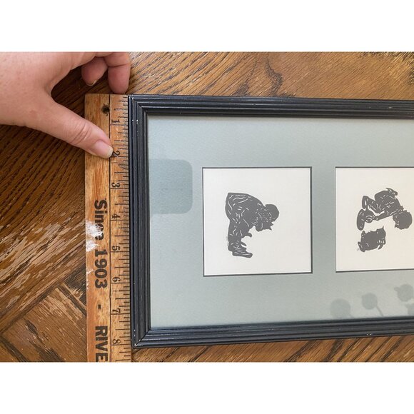 Vintage Black Silhouette Art Prints Of Children Playing In Black Frame - Picture 5 of 5